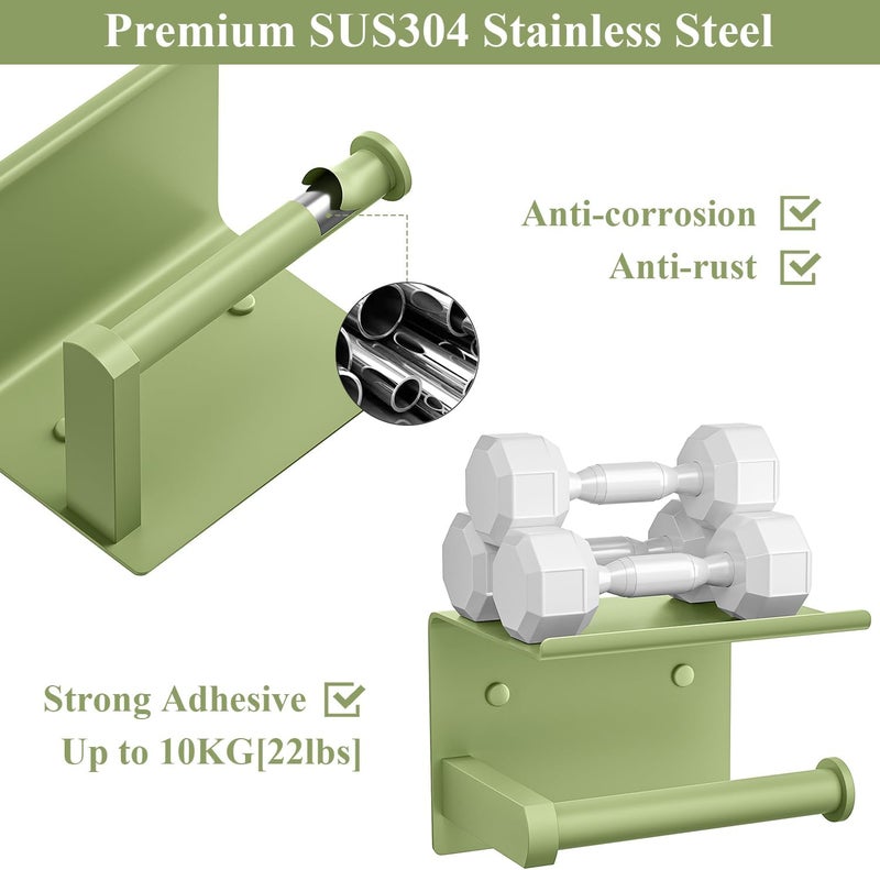 Tindbea Toilet Paper Holder with Shelf Adhesive or Screw Wall Mounted Toilet Paper Roll Dispenser Storage, Stainless Steel Bathroom Shelf Holder Accessories (Soft Sage Green) - Image 4